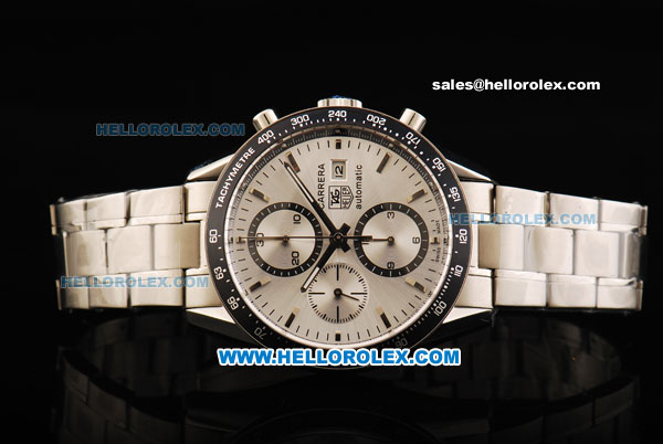 Tag Heuer Carrera Chronograph Swiss Valjoux 7750 Automatic Movement Steel Case with White Dial and Steel Strap - Click Image to Close